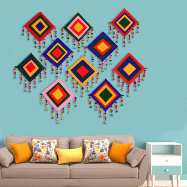 Home & Wedding Decorative Kite In Multi color. Handmade Woolen Wall Decorative Kites. Beautiful Kites For Wall Decoration And Haldi, Mehandi Ceremony Decoration. Decorate Your Party Function With Beautiful Decorative Hanging Kites.