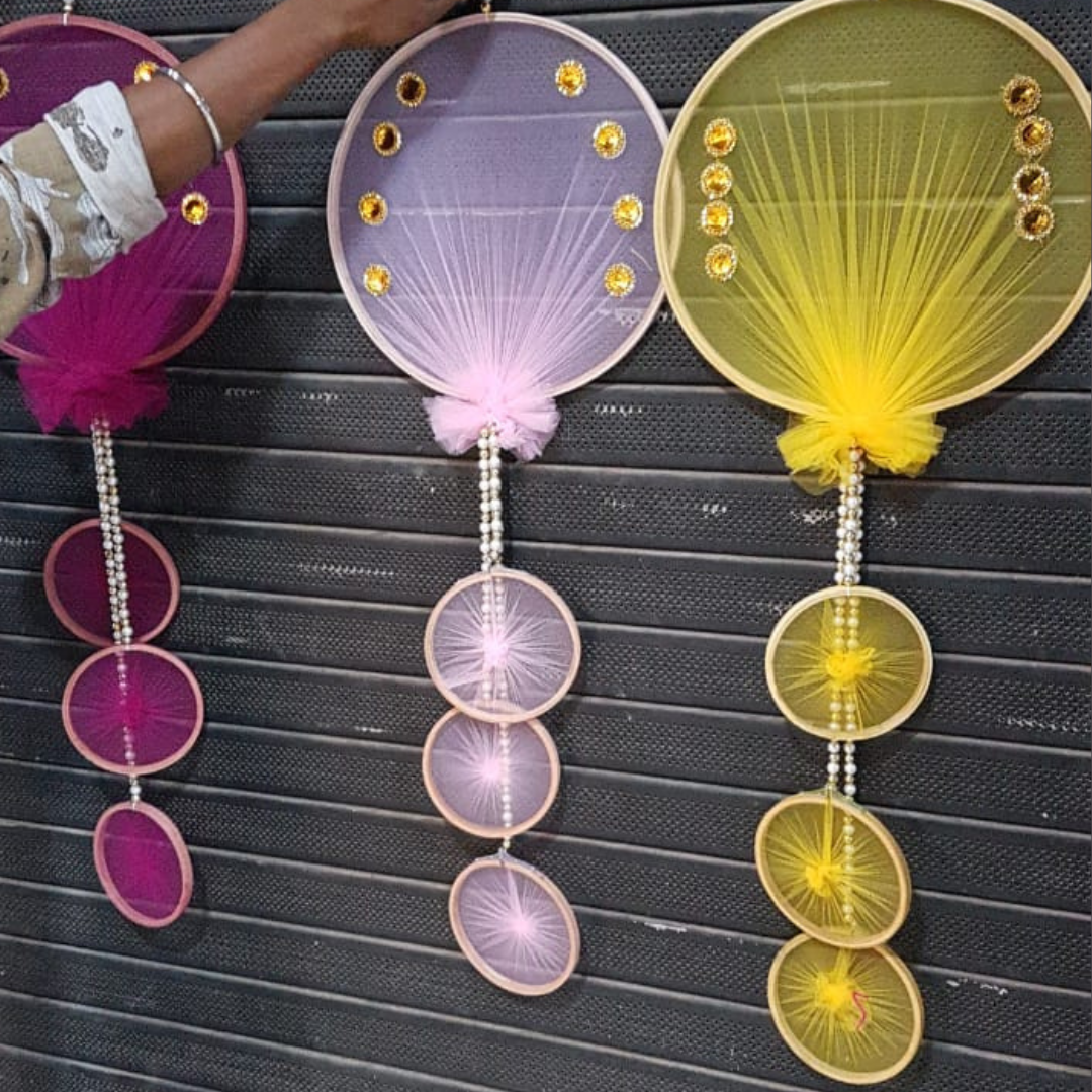 Decorative Net Hanging Dream Catcher With 4 Ring One Big And Three Small Rings.