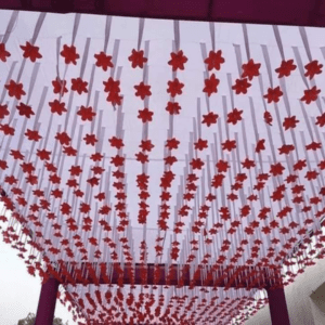 Wedding Tent Ceiling Made With Taiwan Clothe, Ribbon And Star Flowers Beautiful Wedding Decorative Tent Ceilings.