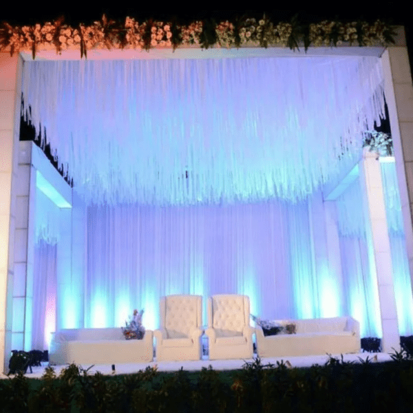 Wedding tent ceiling to organize and decorate wedding function,events, party, ceremony, political function, traditional & modern parties decoration etc. Wedding tent ceiling made with Taiwan Clothe, White Fur Beautiful wedding decorative tent ceilings.