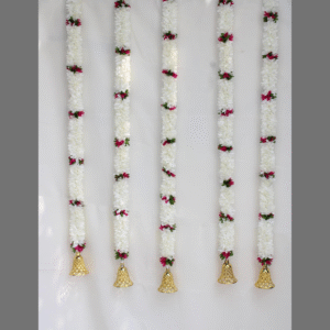 White Gajra Cutting Hanging Ladi With Bell Set Of 10 Pieces, Height (2, 3, 4 ) Feet