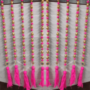 Multi color Pom-poms Handmade strings with golden gotta ball, mirror & tassels Hanging strings/garlands/torans/wall hangings are best choice for decoration ( 3 Feet) Made in India. Beautiful wall hanging Toran for home decoration. It can be used to decorate pooja room, home entrance door, can be hung like Toran in any design. It can be used for decoration of hall, living room or drawing room, balcony and garden also. A beautiful home decor for any function, pooja, marriage ceremony, engagement, or festivals such as diwali, dusshera, Ganesh Chaturthi Wedding Theme Party Props etc. The wall hanging torans are long lasting and can be easily washed and reused. You can hang it anywhere on your doorway, main door, railings, on the sides of mirror etc. It adds the touch of Tradition to the interiors of your house. Length of the strings is 3 Feet.