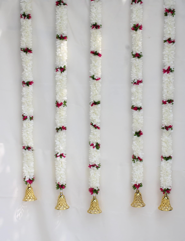 White Gajra Cutting Hanging Ladi With Bell Set Of 10 Pieces, Height (2, 3, 4 ) Feet - Image 2