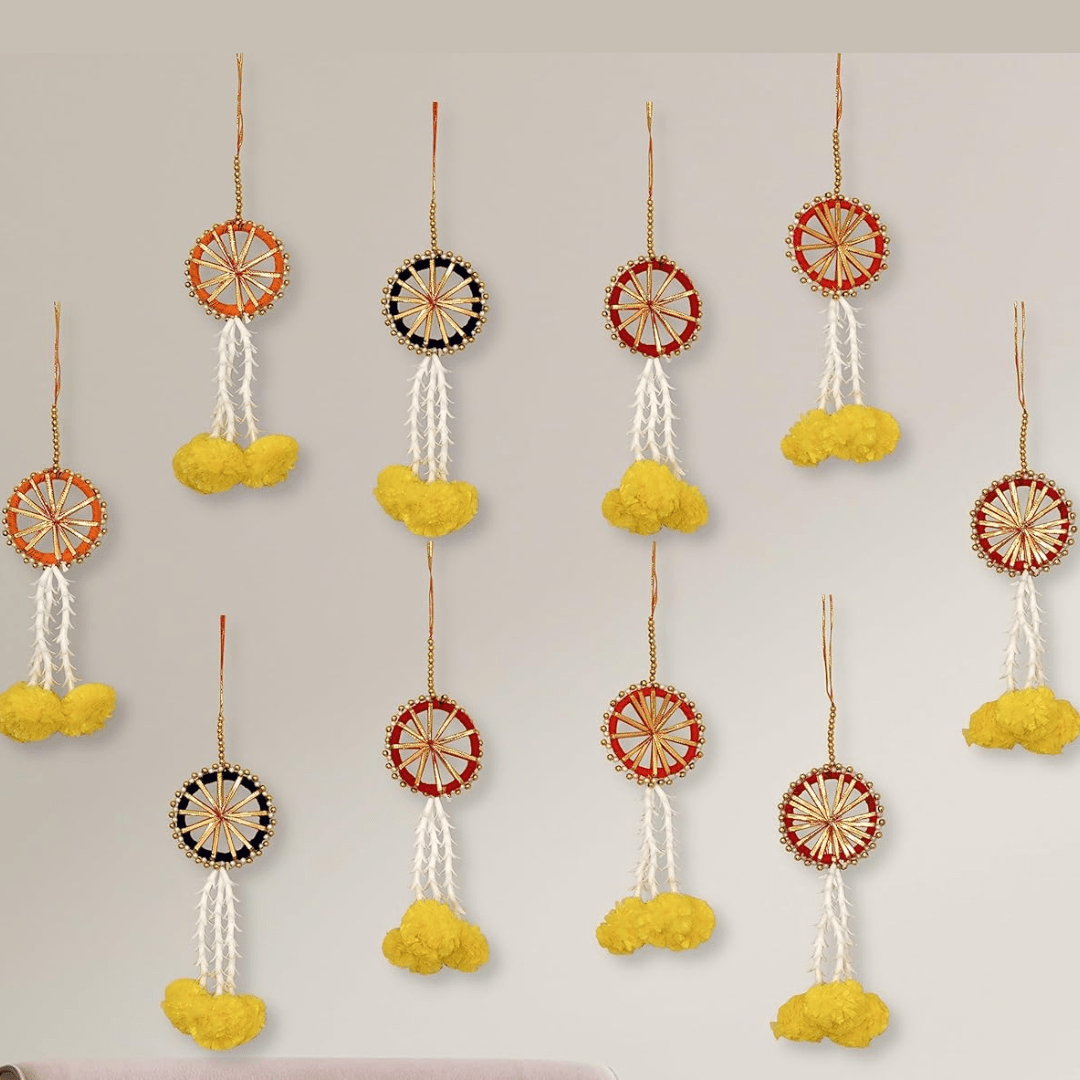 Decorative Artificial Fluffy Flowers Leaves Hanging Backdrop Set Witch Widely Used In Wedding Decorations , Haldi Decoration Items For Marriage, Birthday Parties Decorations , Anniversary Celebration Decoration , Makar Sankranti , Pongal, Diwali , Holi Decoration To Hang Across Wall, Door, Balcony, Window. Beautifully Crafted, This Artificial Leaves Flower Backdrop Decorative Set Is Made Up Of High-quality Materials. It Is Offered In An Elegant Design That Makes It A Wonderful Choice To Be Used In Any Room Of The Home Or Office. Dimension: Length Of Each Piece = Approx. 11 Inches Simple Door & Wall Backdrop Decoration Hanging Idea With Flowers & Leaves, Leaves That Can Bring Good Luck In Your House As Well As Your Office. This Is A Nice Simple Decor That You Can Do Yourself. Great For Festival Decoration And Any Occasion Or Event. Perfect Uses For Product: Ideal For Festivals, Room Decoration, Marriage Decoration, House Decoration, Diwali, Raksha Bandhan, Decoration In General And All Kinds Of Occasions. Indoor And Outdoor Decorations. Christmas, Valentine's Day, Party, Wedding, Home, Festival, Holiday, Restaurant, Hotel, Commercial Building, Shopping Center Etc.