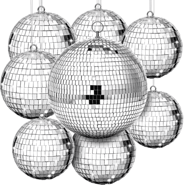 The hanging mirror ball surface is covered with tiny mirrored squares, which can reflect light on the room. Disco ball is a round object with a mirrored surface that reflects light in many directions, creating a complex display. The ball is usually pendent from the ceiling and rotates to cast reflected light on the surrounding surfaces. The surface of a disco ball is made up of hundreds or thousands of small, mirrored facets that are almost all the same size and shape. When light reflects off these mirrors, it scatters in many directions, producing a unique effect. The rotation of the mirror globe creates a profusion of moving spots.