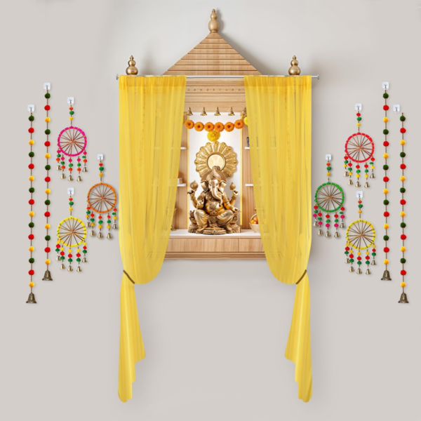 This haldi decoration set or ideal for creating a serene backdrop for religious ritual during festivals, create a stunning backdrop. As Mehndi Decoration Items for Marriage or pooja decoration items for home, haldi ceremony decoration items. Create serene pooja backdrop, Transform your space with our intricately designed puja backdrop. Effortlessly set the stage for haldi function decoration items, festival decoration items for home, mehandi decoration items. Crafted from quality materials, background decoration items ensure durability. haldi decoration items for marriage kit. Stand out backdrop with beautiful hanging for decoration that blends traditional aesthetics with modern simplicity, Making your celebration memorable & visually stunning haldi decoration items for home, puja decoration items.