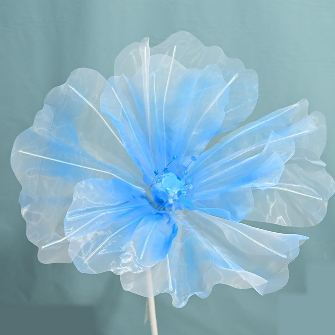 Blue Organza Artificial Flower Set Of 4 Pieces