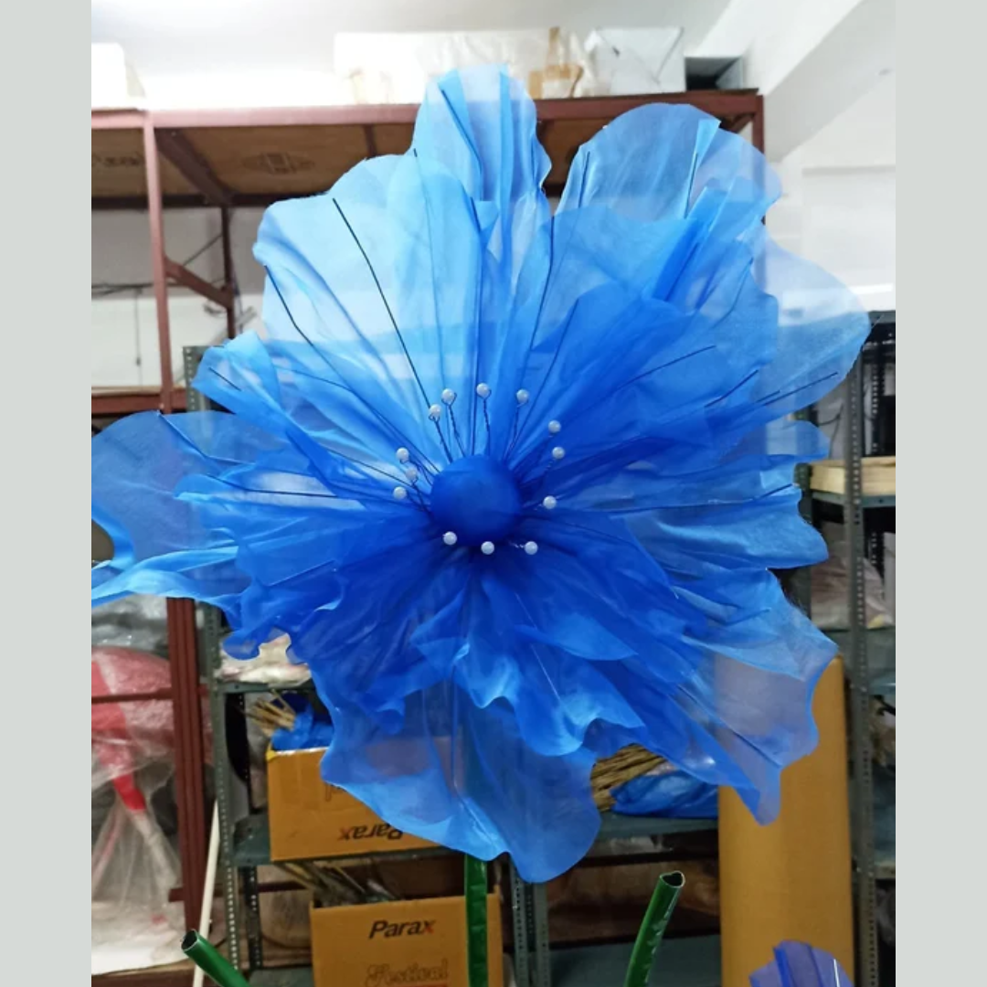 Blue Organza Artificial Flower Set Of 4 Pieces