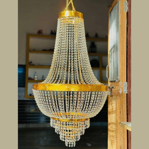 Crystal Chandelier With Golden Metal Frame