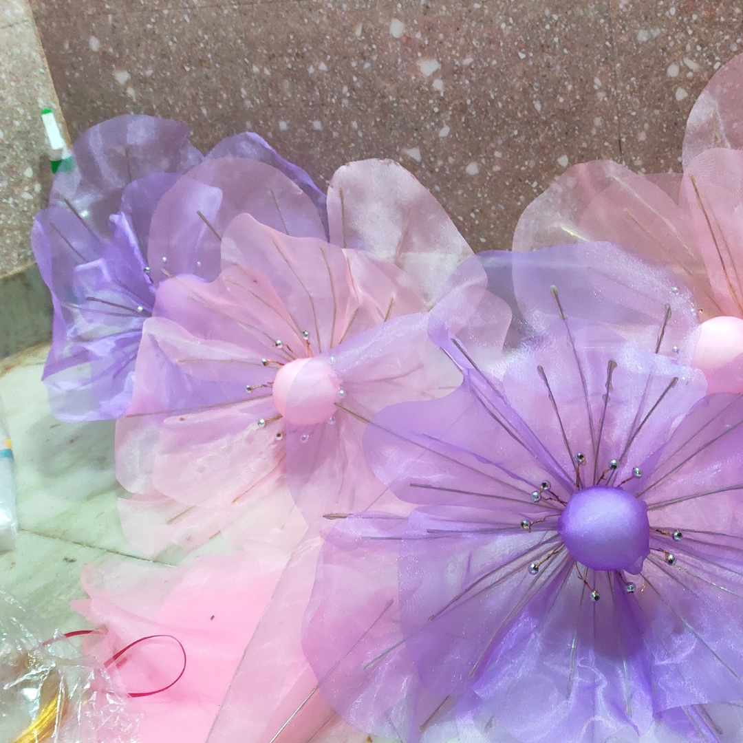 Multi Colors Organza Artificial Flower Set Of 4 Pieces