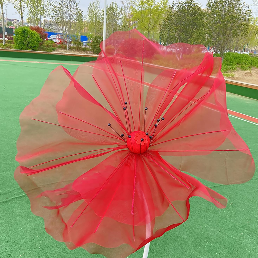 Red Organza Artificial Flower Set Of 4 Pieces