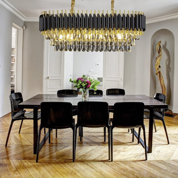 Modern Oval Black Gold Crystal Chandelier for Living Room Home and Office (800x300) - Image 2
