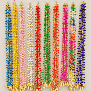 Pom Pom Decorative Hanging Ladi With Golden Cap Set Of 10 Hangings Ladi