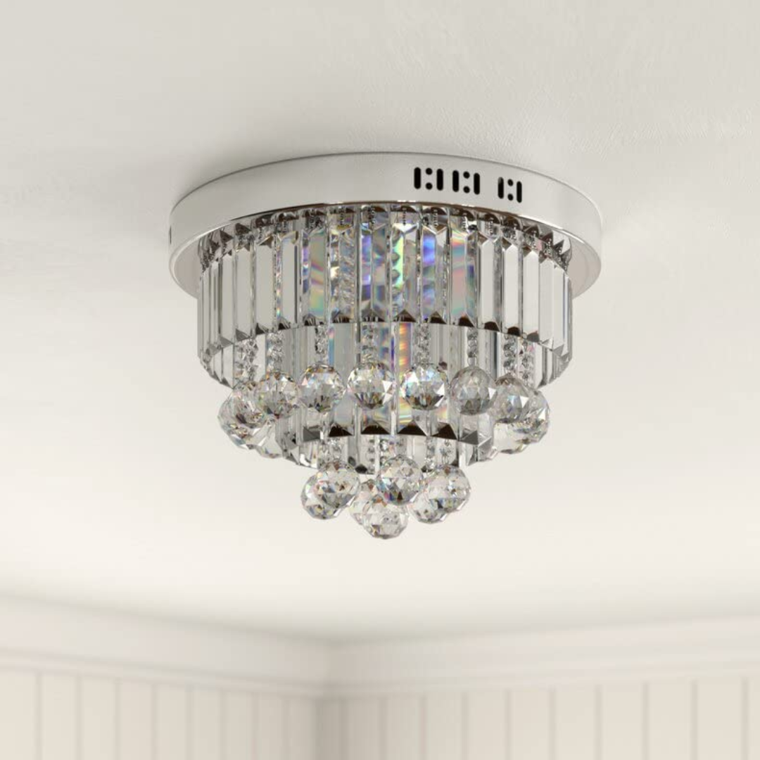 K9C Premium LED Lights Crystal Chandelier for Living Room Hotel Decoration Pendant Hanging Light Dining Light (Steel, White)